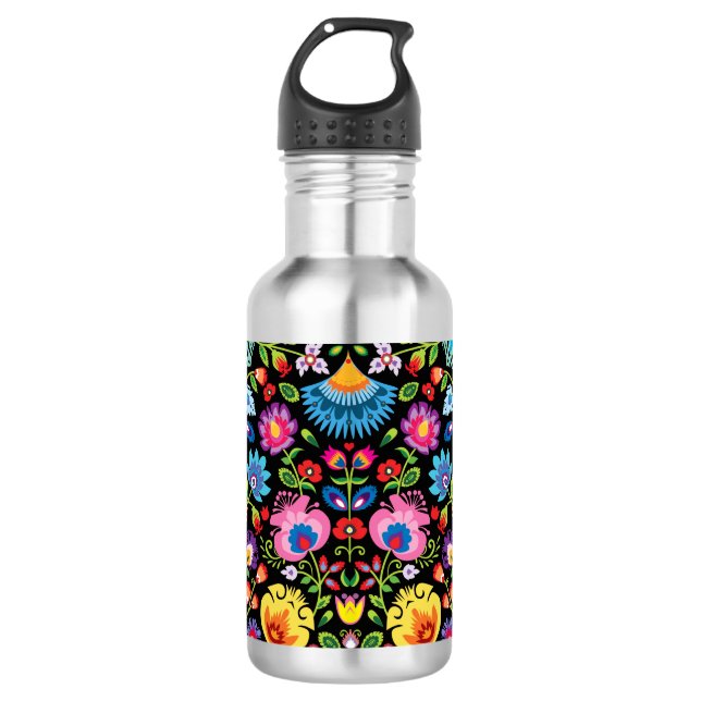 Folklore Blume Wycinanki   Edelstahlflasche (Vorderseite)