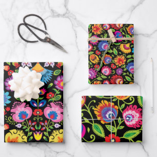 Folklore Blume Wycinanki   Geschenkpapier Set