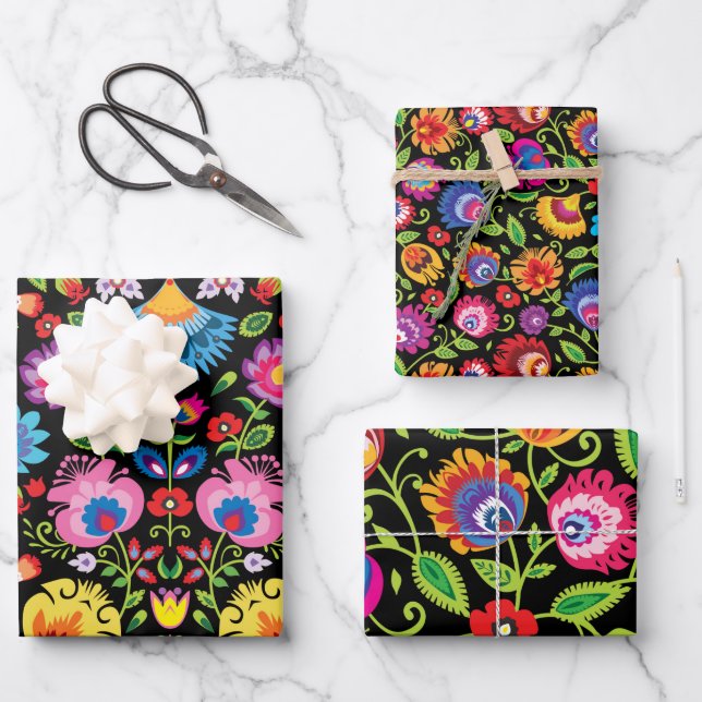 Folklore Blume Wycinanki   Geschenkpapier Set (Vorderseite)