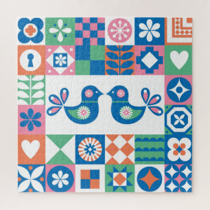 Folklore-Blumenkarte: Skandinavisches Design.