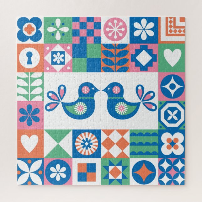 Folklore-Blumenkarte: Skandinavisches Design. (Vertikal)