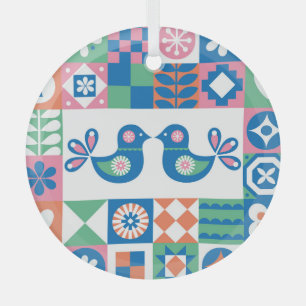 Folklore-Blumenkarte: Skandinavisches Design. Ornament Aus Glas