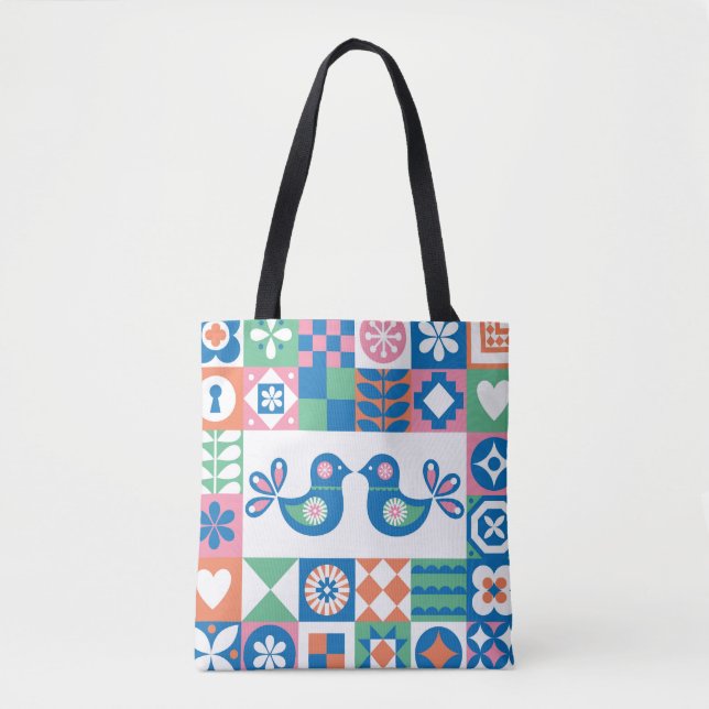 Folklore-Blumenkarte: Skandinavisches Design. Tasche (Vorderseite)