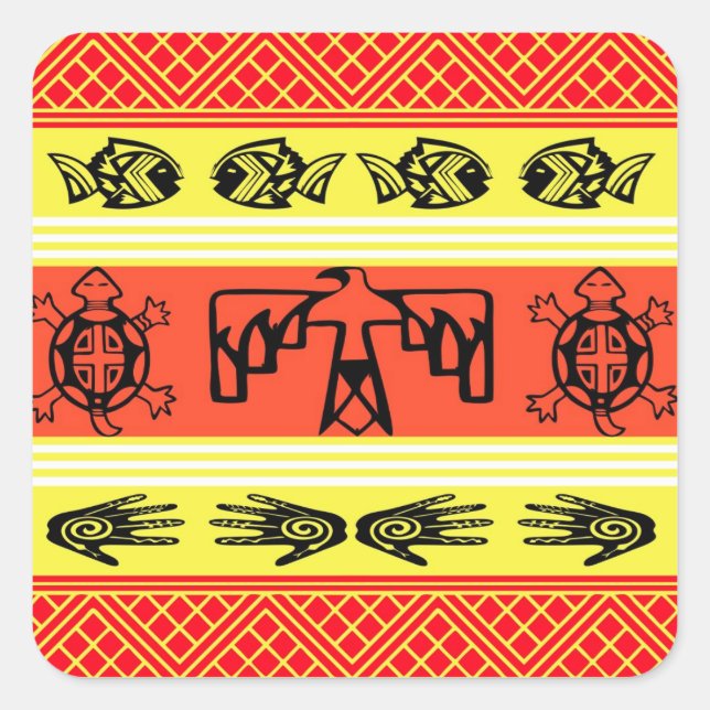 Folklore-Design Quadratischer Aufkleber (Vorderseite)