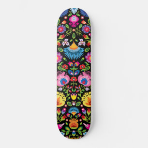 Folklore flowers Wycinanki black Skateboard