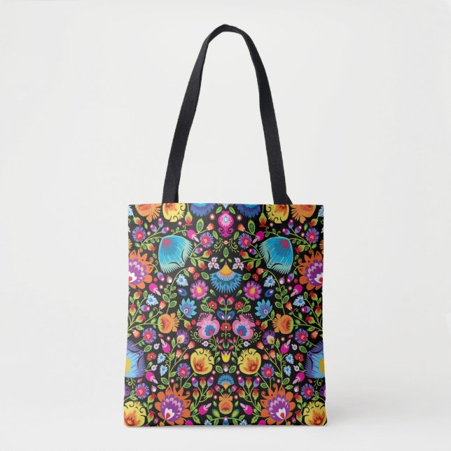 Folklore flowers Wycinanki black  Tasche (Vorderseite)