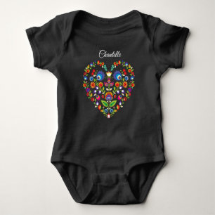Folklore-Herz, Wycinanki-Stil mit Namen Baby Strampler