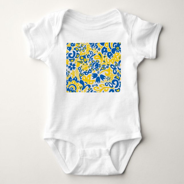 Folklore-Muster mit ukrainischen Flaggenfarben  Baby Strampler (Vorderseite)