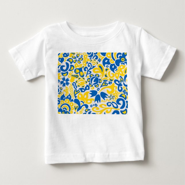 Folklore-Muster mit ukrainischen Flaggenfarben   Baby T-shirt (Vorderseite)