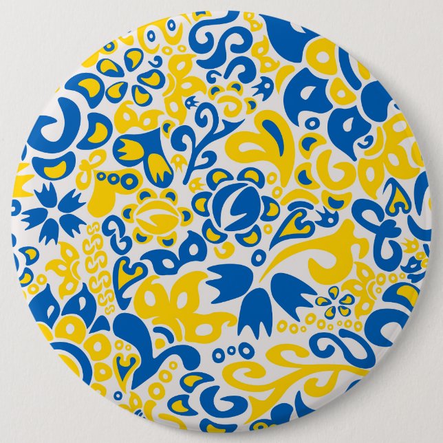 Folklore-Muster mit ukrainischen Flaggenfarben Button (Vorderseite)