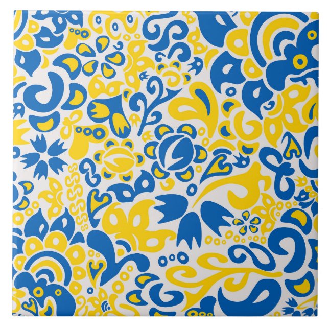 Folklore-Muster mit ukrainischen Flaggenfarben  Fliese (Vorderseite)