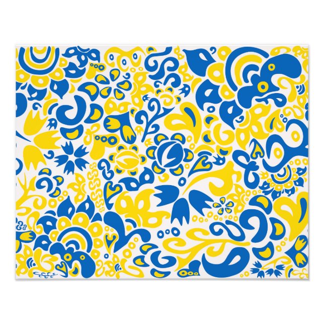 Folklore-Muster mit ukrainischen Flaggenfarben Fotodruck (Vorne)