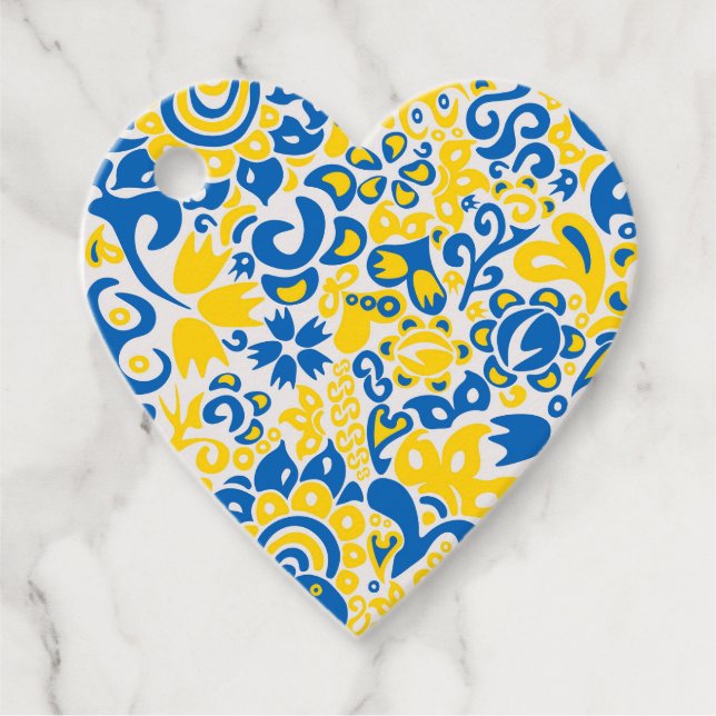 Folklore-Muster mit ukrainischen Flaggenfarben Geschenkanhänger (Vorderseite)