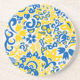 Folklore-Muster mit ukrainischen Flaggenfarben Getränkeuntersetzer