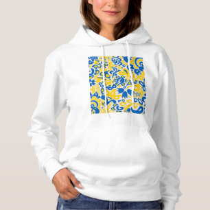 Folklore-Muster mit ukrainischen Flaggenfarben Hoodie