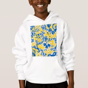Folklore-Muster mit ukrainischen Flaggenfarben Hoodie