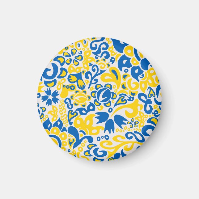 Folklore-Muster mit ukrainischen Flaggenfarben Magnet (Vorne)