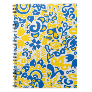 Folklore-Muster mit ukrainischen Flaggenfarben Notizblock