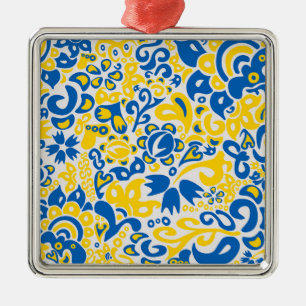 Folklore-Muster mit ukrainischen Flaggenfarben Ornament Aus Metall