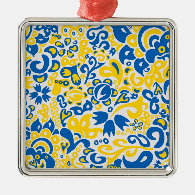 Folklore-Muster mit ukrainischen Flaggenfarben Ornament Aus Metall (Vorne)