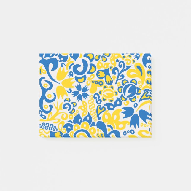 Folklore-Muster mit ukrainischen Flaggenfarben Post-it Klebezettel (Vorderseite)