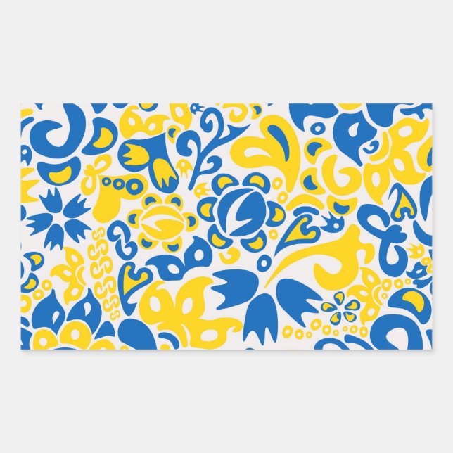 Folklore-Muster mit ukrainischen Flaggenfarben Rechteckiger Aufkleber (Vorderseite)