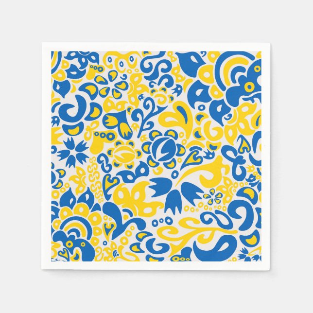 Folklore-Muster mit ukrainischen Flaggenfarben Serviette (Vorderseite)
