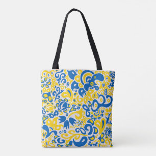 Folklore-Muster mit ukrainischen Flaggenfarben Tasche