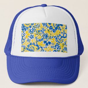 Folklore-Muster mit ukrainischen Flaggenfarben Truckerkappe