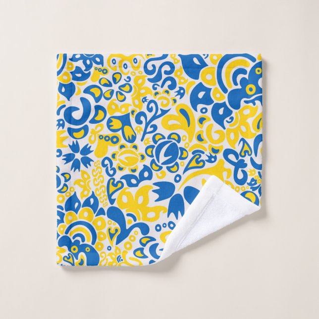 Folklore-Muster mit ukrainischen Flaggenfarben Waschlappen (Waschlappen)