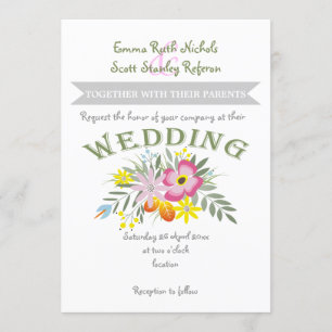 Folklore rosa Blumen moderne florale Hochzeit Einladung