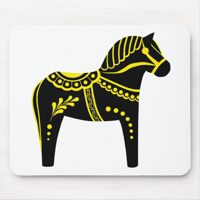 Folklore, schwarz/gelb/gold, Dala-Pferd, Folk Frie Mousepad (Vorne)