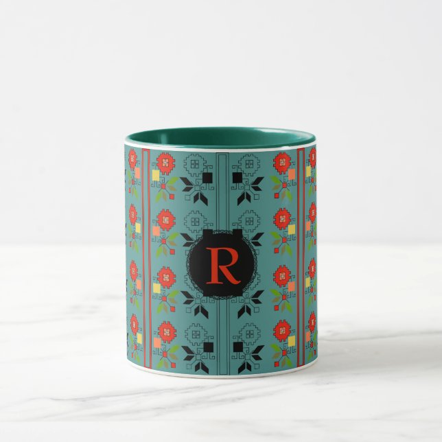 Folklore-Tasse Personalisiert Monogram Türkis Xmas Tasse (Zentrum)