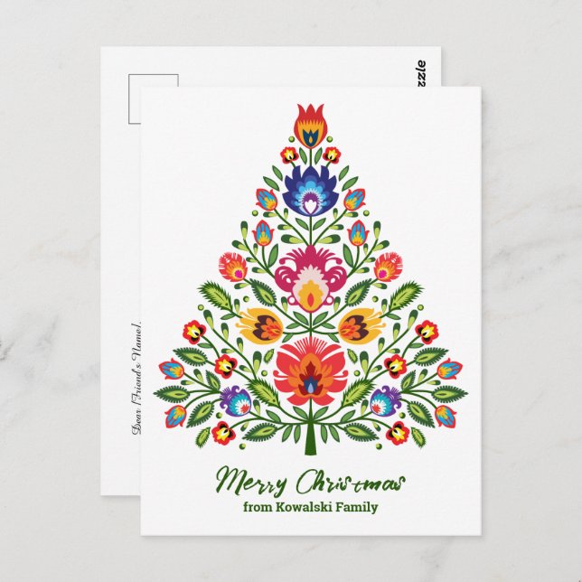 Folklore-Verzauberung: Ein Lowicz-inspiriertes Wei Postkarte (Vorne/Hinten)