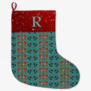 Folklore Weihnachts-Strumpf Türkis Rot Großer Weihnachtsstrumpf