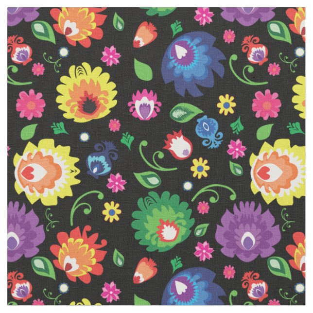 Folkloreblüte - Schwarze Blume Stoff (Nahaufnahme)