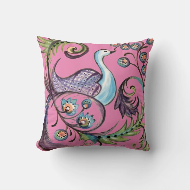 Folklorekunst Blume Blumenpfau Hot Pink Sommer Kissen (Vorderseite)