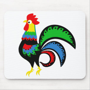 Folklorekunst farbenfroh Rooster/Hähnchen/Geflügel Mousepad