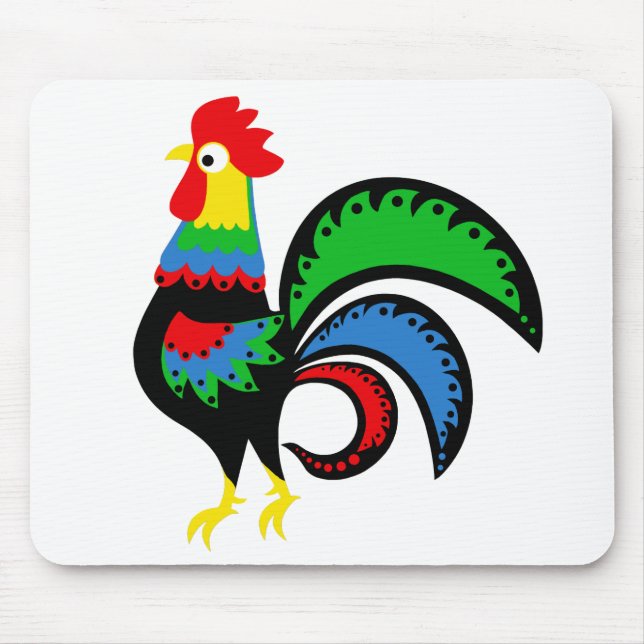 Folklorekunst farbenfroh Rooster/Hähnchen/Geflügel Mousepad (Vorne)