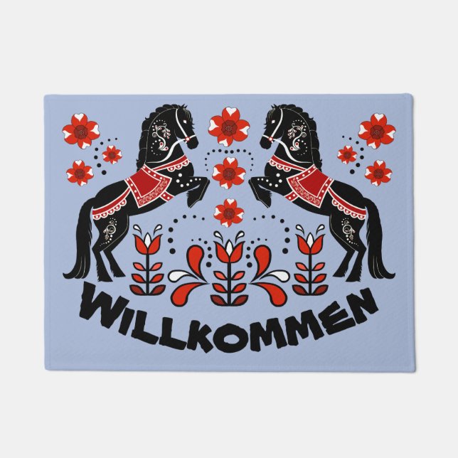 Folklorekunst Friesian/Frisian Willkommen/Willkomm Fußmatte (Vorderseite)