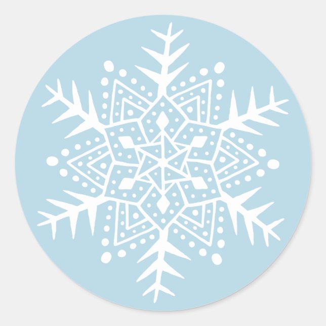 Folklorekunst Schneeflocke hellblau Weihnachtsfeie Runder Aufkleber (Vorderseite)
