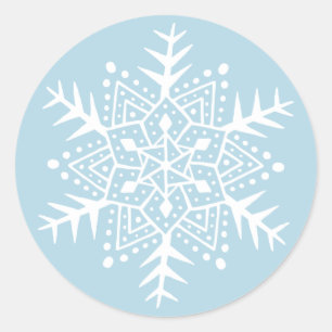 Folklorekunst Schneeflocke hellblau Weihnachtsfeie Runder Aufkleber