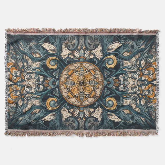 Folklorisches Aquamarin-orangefarbenes und aufwänd Decke (Vorderseite)