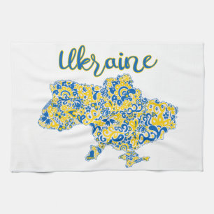 Folklorisches Muster und ukrainische Typografie Geschirrtuch