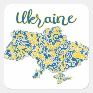 Folklorisches Muster und ukrainische Typografie Quadratischer Aufkleber