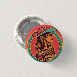 Folkloristische Cowgirl-Anstecknadel – Retro-Profi Button