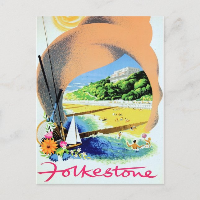 Folkstone Vintage Werbeplakat Postkarte (Vorderseite)