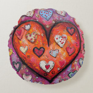 Folksy Hearts Rundes Kissen