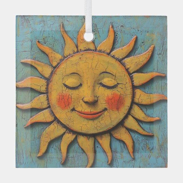 Folksy Sun Ornament Aus Glas (Vorderseite)