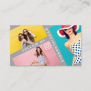 Follow Me Trendy Social Media Foto Layout Grau Visitenkarte